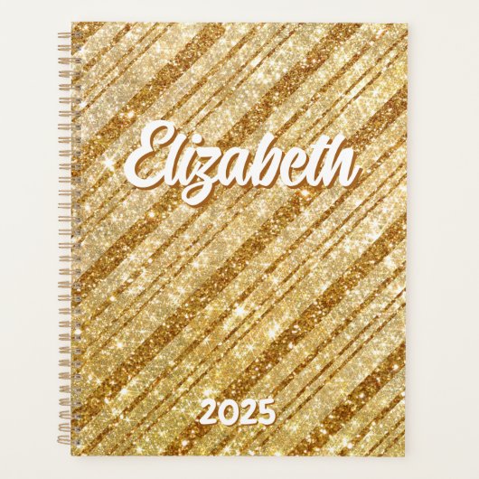 Gouden Glitter Diagonale Strepen Planner (Voorkant)