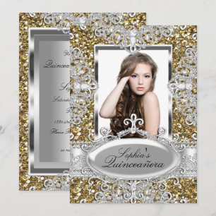 Gouden Glitter Diamanten Glamour Quinceanera Uitno Kaart