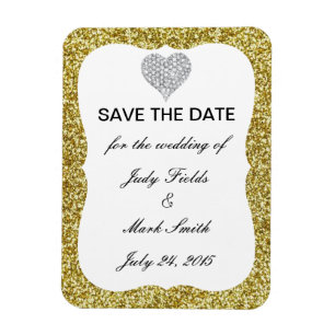 Gouden Glitter Diamanten Hart Save The Date Magnee Magneet