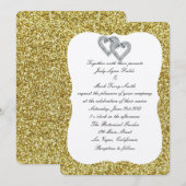 Gouden Glitter Diamond Harten Bruiloft Uitnodiging (Voorkant / Achterkant)