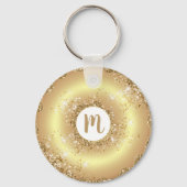 Gouden glitter donut monogram script girly luxe sleutelhanger (Voorkant)