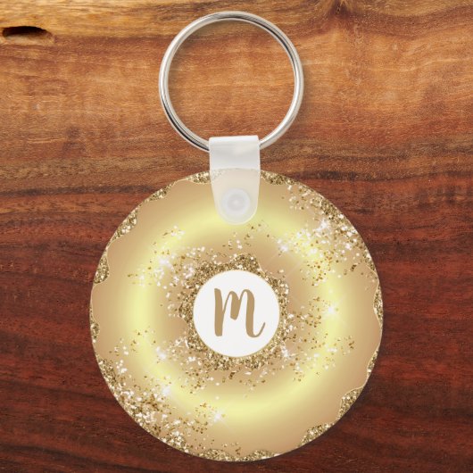 Gouden glitter donut monogram script girly luxe sleutelhanger (Achterkant)