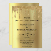 Gouden Glitter Drip Bruiloft Kaart (Voorkant / Achterkant)