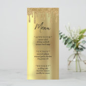 Gouden Glitter Drip Bruiloft Receptie Menu (Staand voorkant)