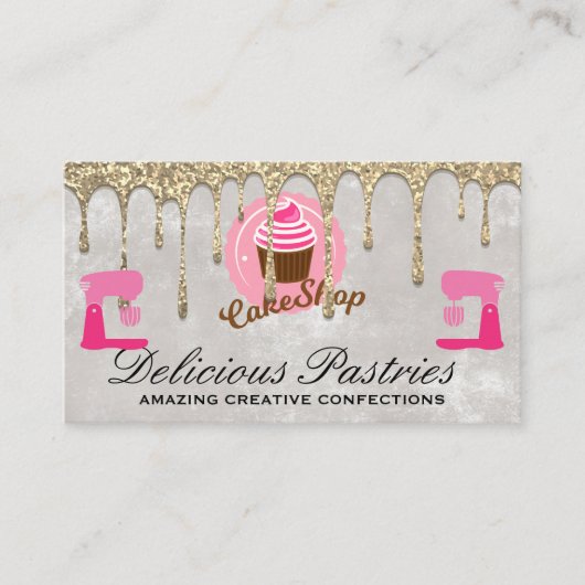 Gouden Glitter Drip | Gebak Cupcake Visitekaartje (Voorkant)