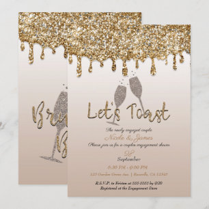 Gouden Glitter Drip Glam Brunch Trouwfeest Borrel Kaart