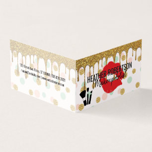 Gouden Glitter Drip   Rode kus   Polka Dot Patroon Visitekaartjes