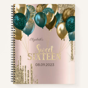 Gouden Glitter Drips Ballonnen Roze Goud Sweet 16 Notitieboek