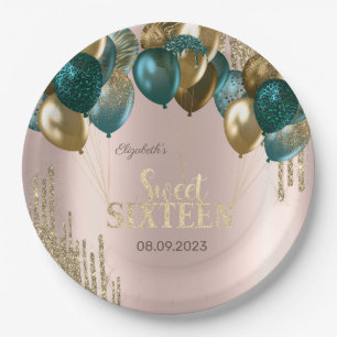 Gouden Glitter Drips Ballonnen Roze Goud Sweet 16 Papieren Bordje
