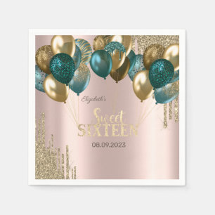 Gouden Glitter Drips Ballonnen Roze Goud Sweet 16 Servet