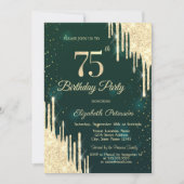 Gouden Glitter Drips Groen 75e verjaardag Kaart (Voorkant)