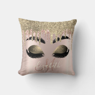 Gouden Glitter Drips Monogram Valse Wimpers Kussen
