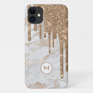 Gouden Glitter Drips Monogrammed iPhone 11 Hoesje