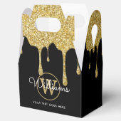 Gouden Glitter Drips Script Naam Monogram Zwart Fa Bedankdoosjes (Geopend)
