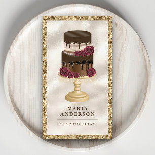 Gouden Glitter Druipende Chocolade Cake Bloemrijke Visitekaartje