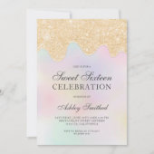 Gouden glitter druipt parel foto zoet zestien kaart (Voorkant)