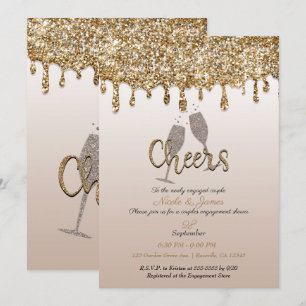 Gouden Glitter Drup Glam Bubbel Bruiloft Feest Kaart