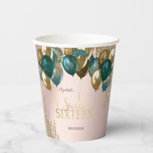 Gouden Glitter Druppel Ballonnen Roze Goud Sweet 1 Papieren Bekers