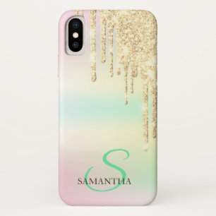 Gouden Glitter Druppels Holografisch Iriserend iPhone X Hoesje