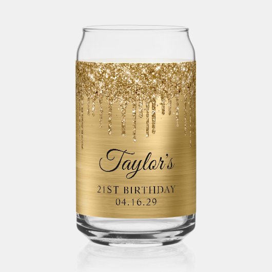 Gouden Glitter druppels Metallic 21e verjaardag Blikvorm Glas (Voorkant)
