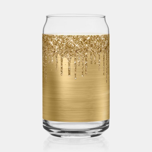 Gouden Glitter druppels Metallic 21e verjaardag Blikvorm Glas (Achterkant)