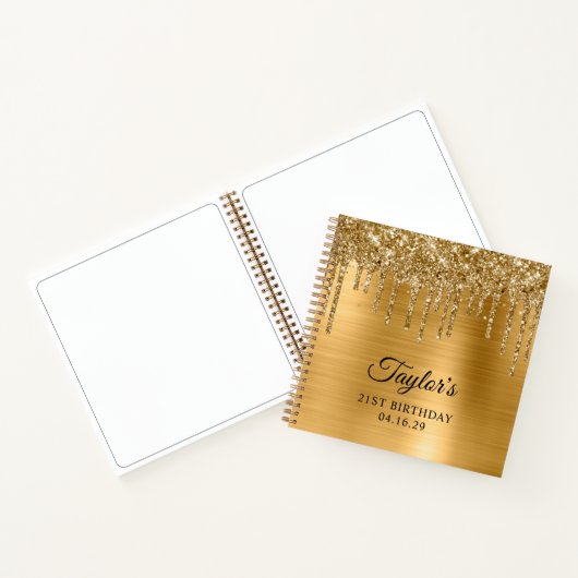 Gouden Glitter druppels Metallic 21e verjaardag Notitieboek (Binnen)