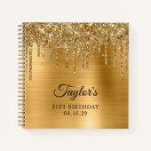Gouden Glitter druppels Metallic 21e verjaardag Notitieboek (Voorkant)
