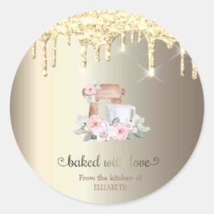 Gouden Glitter Druppels Mixer Bloemen Keuken Ronde Sticker