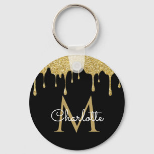 Gouden Glitter Druppels Monogram Elegante Chic Scr Sleutelhanger