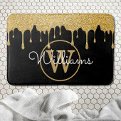 Gouden Glitter Druppels Monogram Stijlvol Schrift Badmat