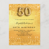 gouden glitter-druppels op 50ste verjaardag uitnodiging briefkaart (Voorkant)