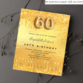 gouden glitter-druppels op 60ste verjaardag uitnodiging briefkaart
