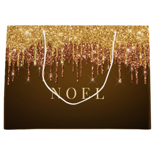 Gouden glitter druppelt aangepaste tekst groot cadeauzakje (Voorkant)