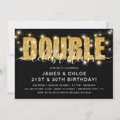 Gouden Glitter 'DUBBEL' Verjaardagsfeest Kaart (Voorkant)