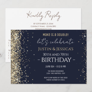 Gouden glitter dubbel verjaardagsfeest met RSVP  Kaart