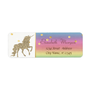 Gouden Glitter Eenhoorn, Regenboog, Gouden Folie C Etiket