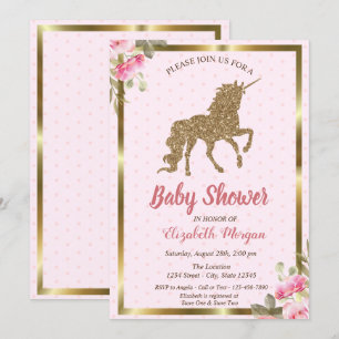 Gouden Glitter Eenhoorn Stippen, Bloemrijke Baby S Kaart