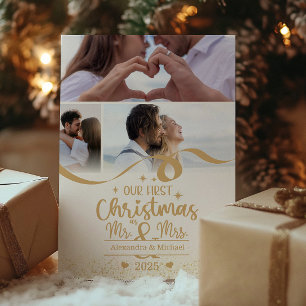 Gouden Glitter Eerste Kerstmis 6 Foto Feestdagenkaart