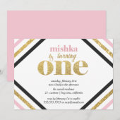 Gouden Glitter Eerste Verjaardag Uitnodiging (Voorkant / Achterkant)