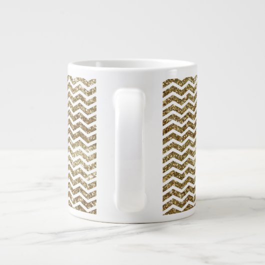 Gouden Glitter Effect Elegante Chevron Zig-Zag Jumbo Mok (Achterkant)