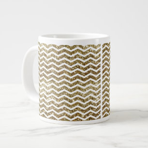 Gouden Glitter Effect Elegante Chevron Zig-Zag Jumbo Mok