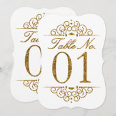 Gouden Glitter Effect Trouwtafel Nummerkaart (01) Kaart (Voorkant / Achterkant)