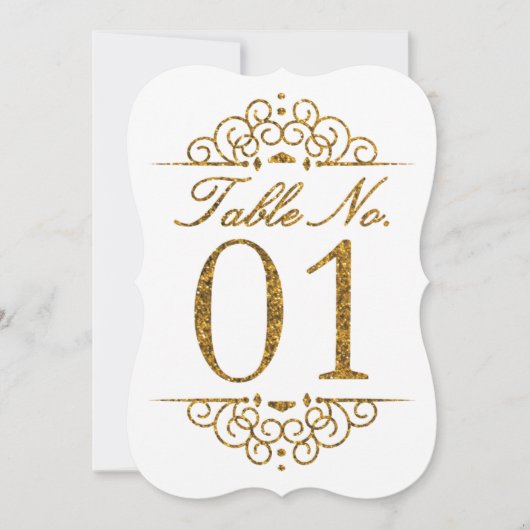 Gouden Glitter Effect Trouwtafel Nummerkaart (01) Kaart (Voorkant)