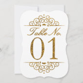 Gouden Glitter Effect Trouwtafel Nummerkaart (01) Kaart (Achterkant)