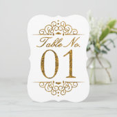 Gouden Glitter Effect Trouwtafel Nummerkaart (01) Kaart (Staand voorkant)