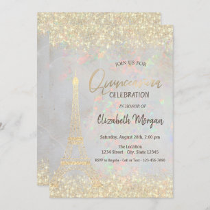 Gouden Glitter Eiffel Confetti Opal Quinceañera Kaart