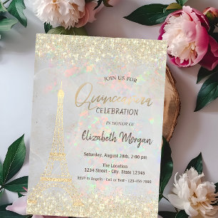 Gouden Glitter Eiffeltoren Confetti Opaal Quinceañ Kaart