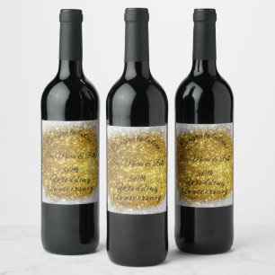 Gouden Glitter Elegante 50e Trouwdag Wijn Etiket