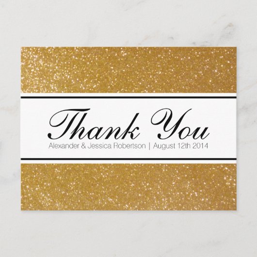 Gouden glitter elegante bruiloft dank u briefkaart (Voorkant)