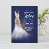 Gouden Glitter Elegante Jurk Navy Blue Vrijgezelle Kaart (Staand voorkant)